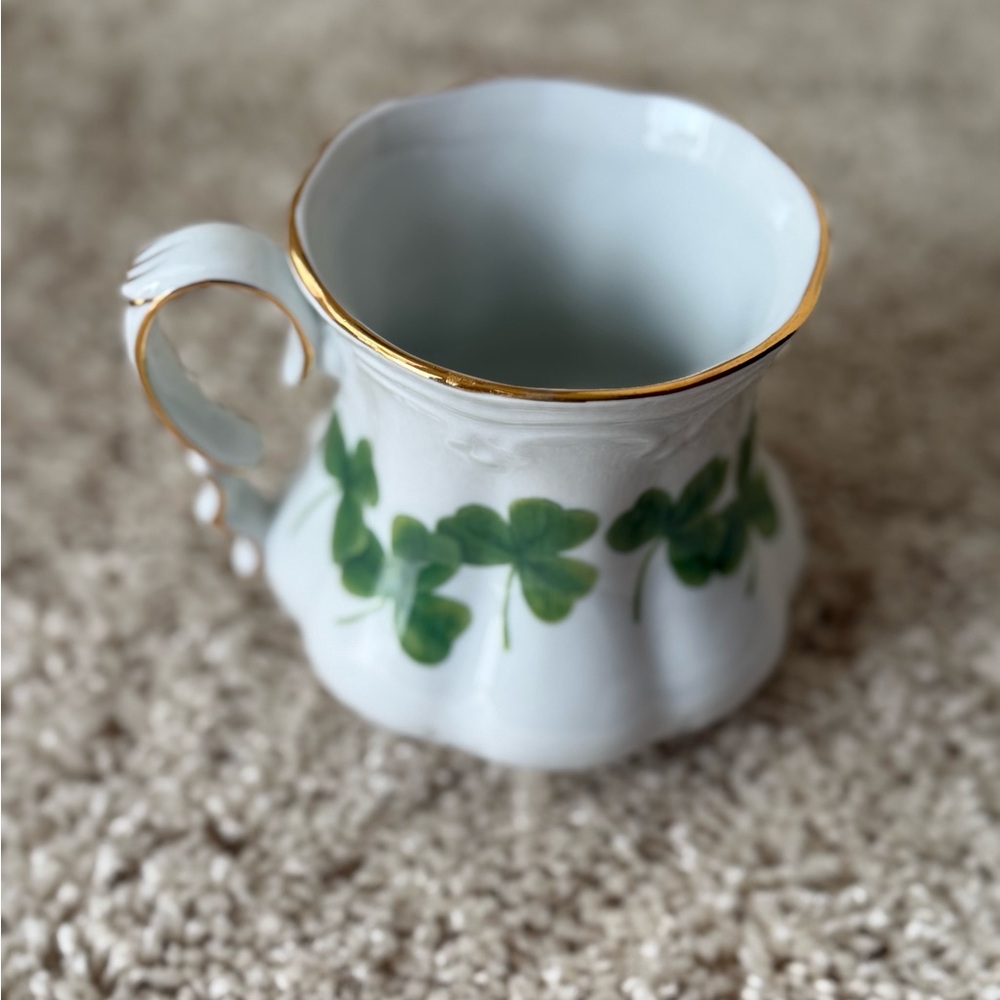 Vintage Porcelain Mug with Shamrocks and Gold Accents